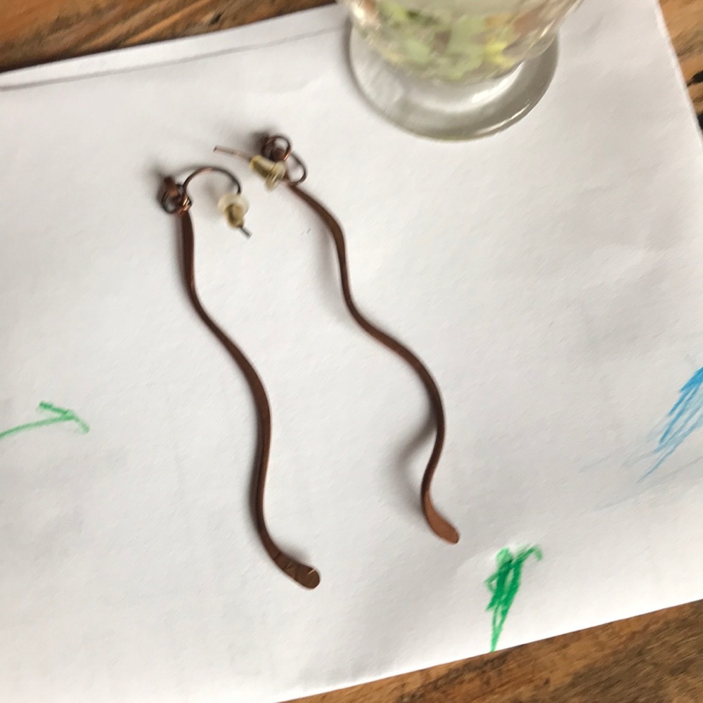 Copper squiggly earring, handmade